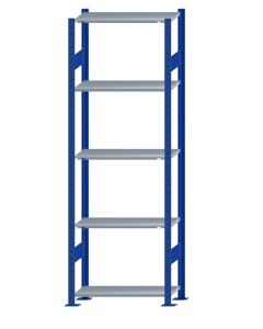 Fachbodenregal Stecksystem, Grundregal, beidseitig nutzbar, H2300xB750xT300, 5 Fachböden, Fachlast 85kg, RAL 5010 enzianblau / verzinkt