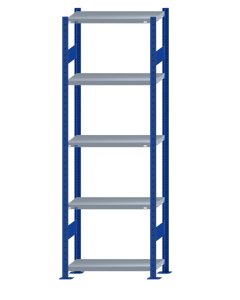 Fachbodenregal Stecksystem, Grundregal, beidseitig nutzbar, H2300xB750xT300, 5 Fachböden, Fachlast 250kg, RAL 5010 enzianblau / verzinkt