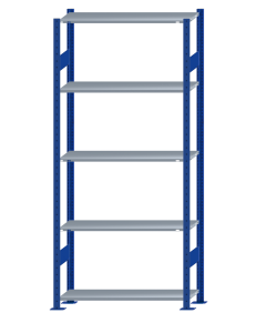 Fachbodenregal Stecksystem, Grundregal, beidseitig nutzbar, H2300xB1000xT300, 5 Fachböden, Fachlast 150kg, RAL 5010 enzianblau / verzinkt