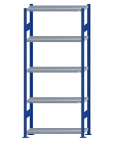 Fachbodenregal Stecksystem, Grundregal, beidseitig nutzbar, H2300xB1000xT300, 5 Fachböden, Fachlast 250kg, RAL 5010 enzianblau / verzinkt