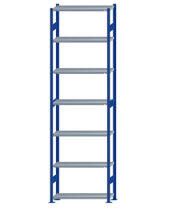 Fachbodenregal Stecksystem, Grundregal, beidseitig nutzbar, H3500xB1000xT300, 7 Fachböden, Fachlast 250kg, RAL 5010 enzianblau / verzinkt