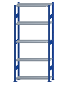 Fachbodenregal Stecksystem, Grundregal, beidseitig nutzbar, H2300xB1000xT300, 5 Fachböden, Fachlast 330kg, RAL 5010 enzianblau / verzinkt