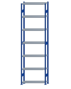 Fachbodenregal Stecksystem, Grundregal, beidseitig nutzbar, H3500xB1000xT300, 7 Fachböden, Fachlast 330kg, RAL 5010 enzianblau / verzinkt