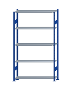 Fachbodenregal Stecksystem, Grundregal, beidseitig nutzbar, H2300xB1300xT300, 5 Fachböden, Fachlast 85kg, RAL 5010 enzianblau / verzinkt
