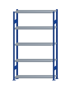 Fachbodenregal Stecksystem, Grundregal, beidseitig nutzbar, H2300xB1300xT300, 5 Fachböden, Fachlast 250kg, RAL 5010 enzianblau / verzinkt