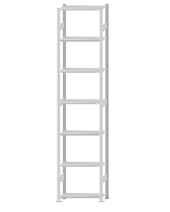 Fachbodenregal Stecksystem, Grundregal, beidseitig nutzbar, H3500xB750xT300, 7 Fachböden, Fachlast 85kg, RAL 7035 lichtgrau