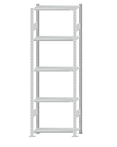 Fachbodenregal Stecksystem, Grundregal, beidseitig nutzbar, H2300xB750xT300, 5 Fachböden, Fachlast 150kg, RAL 7035 lichtgrau