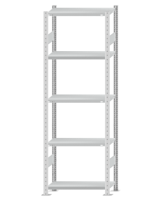 Fachbodenregal Stecksystem, Grundregal, beidseitig nutzbar, H2300xB750xT300, 5 Fachböden, Fachlast 250kg, RAL 7035 lichtgrau