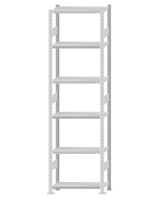 Fachbodenregal Stecksystem, Grundregal, beidseitig nutzbar, H2750xB750xT300, 6 Fachböden, Fachlast 250kg, RAL 7035 lichtgrau