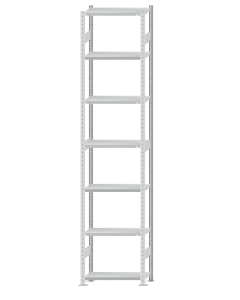 Fachbodenregal Stecksystem, Grundregal, beidseitig nutzbar, H3500xB750xT300, 7 Fachböden, Fachlast 250kg, RAL 7035 lichtgrau