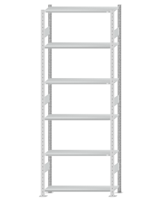 Fachbodenregal Stecksystem, Grundregal, beidseitig nutzbar, H2750xB1000xT300, 6 Fachböden, Fachlast 150kg, RAL 7035 lichtgrau
