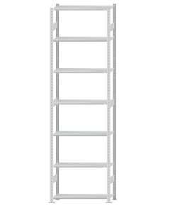 Fachbodenregal Stecksystem, Grundregal, beidseitig nutzbar, H3500xB1000xT300, 7 Fachböden, Fachlast 150kg, RAL 7035 lichtgrau