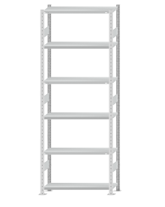 Fachbodenregal Stecksystem, Grundregal, beidseitig nutzbar, H2750xB1000xT300, 6 Fachböden, Fachlast 250kg, RAL 7035 lichtgrau