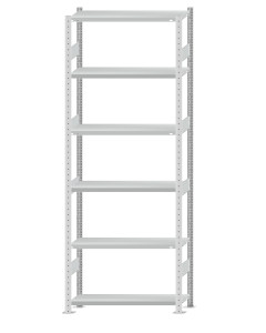 Fachbodenregal Stecksystem, Grundregal, beidseitig nutzbar, H2750xB1000xT300, 6 Fachböden, Fachlast 330kg, RAL 7035 lichtgrau