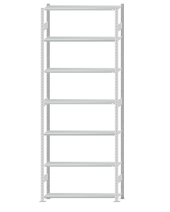 Fachbodenregal Stecksystem, Grundregal, beidseitig nutzbar, H3500xB1300xT300, 7 Fachböden, Fachlast 85kg, RAL 7035 lichtgrau