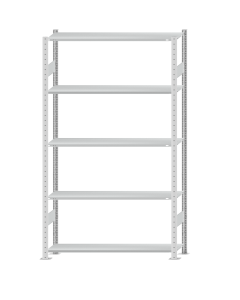 Fachbodenregal Stecksystem, Grundregal, beidseitig nutzbar, H2300xB1300xT300, 5 Fachböden, Fachlast 150kg, RAL 7035 lichtgrau