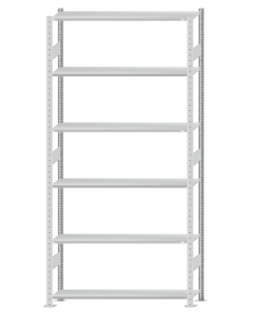Fachbodenregal Stecksystem, Grundregal, beidseitig nutzbar, H2750xB1300xT300, 6 Fachböden, Fachlast 150kg, RAL 7035 lichtgrau