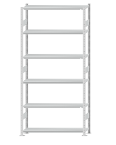 Fachbodenregal Stecksystem, Grundregal, beidseitig nutzbar, H2750xB1300xT300, 6 Fachböden, Fachlast 250kg, RAL 7035 lichtgrau