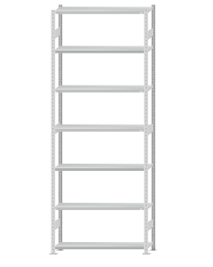 Fachbodenregal Stecksystem, Grundregal, beidseitig nutzbar, H3500xB1300xT300, 7 Fachböden, Fachlast 250kg, RAL 7035 lichtgrau