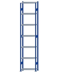 Fachbodenregal Stecksystem, Grundregal, beidseitig nutzbar, H3500xB750xT350, 7 Fachböden, Fachlast 85kg, RAL 5010 enzianblau / verzinkt