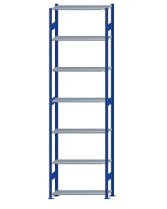 Fachbodenregal Stecksystem, Grundregal, beidseitig nutzbar, H3500xB1000xT350, 7 Fachböden, Fachlast 85kg, RAL 5010 enzianblau / verzinkt