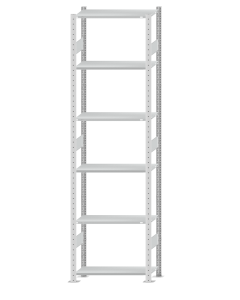 Fachbodenregal Stecksystem, Grundregal, beidseitig nutzbar, H2750xB750xT350, 6 Fachböden, Fachlast 85kg, RAL 7035 lichtgrau