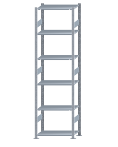Fachbodenregal Stecksystem, Grundregal, beidseitig nutzbar, H2750xB750xT400, 6 Fachböden, Fachlast 150kg, sendzimirverzinkt