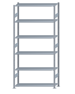 Fachbodenregal Stecksystem, Grundregal, beidseitig nutzbar, H2750xB1300xT400, 6 Fachböden, Fachlast 150kg, sendzimirverzinkt
