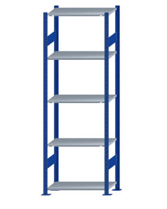 Fachbodenregal Stecksystem, Grundregal, beidseitig nutzbar, H2300xB750xT400, 5 Fachböden, Fachlast 150kg, RAL 5010 enzianblau / verzinkt