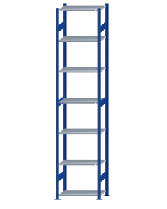 Fachbodenregal Stecksystem, Grundregal, beidseitig nutzbar, H3500xB750xT400, 7 Fachböden, Fachlast 150kg, RAL 5010 enzianblau / verzinkt