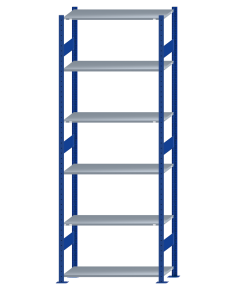 Fachbodenregal Stecksystem, Grundregal, beidseitig nutzbar, H2750xB1000xT400, 6 Fachböden, Fachlast 85kg, RAL 5010 enzianblau / verzinkt