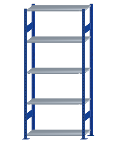 Fachbodenregal Stecksystem, Grundregal, beidseitig nutzbar, H2300xB1000xT400, 5 Fachböden, Fachlast 150kg, RAL 5010 enzianblau / verzinkt