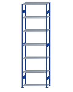 Fachbodenregal Stecksystem, Grundregal, beidseitig nutzbar, H3500xB1000xT400, 7 Fachböden, Fachlast 150kg, RAL 5010 enzianblau / verzinkt