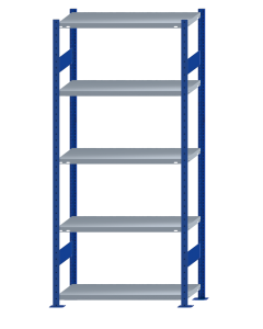 Schwerlastregal, Fachbodenregal Stecksystem, 250 kg Fachlast, H2300xB1000xT400 mm, 5 Lagerebenen, RAL 5010 enzianblau