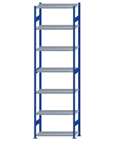 Fachbodenregal Stecksystem, Grundregal, beidseitig nutzbar, H3500xB1000xT400, 7 Fachböden, Fachlast 250kg, RAL 5010 enzianblau / verzinkt
