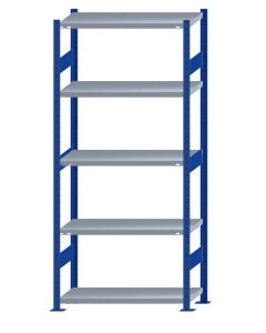 Fachbodenregal Stecksystem, Grundregal, beidseitig nutzbar, H2300xB1000xT400, 5 Fachböden, Fachlast 330kg, RAL 5010 enzianblau / verzinkt