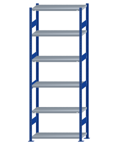 Fachbodenregal Stecksystem, Grundregal, beidseitig nutzbar, H2750xB1000xT400, 6 Fachböden, Fachlast 330kg, RAL 5010 enzianblau / verzinkt
