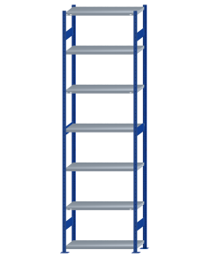 Fachbodenregal Stecksystem, Grundregal, beidseitig nutzbar, H3500xB1000xT400, 7 Fachböden, Fachlast 330kg, RAL 5010 enzianblau / verzinkt