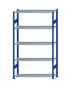 Fachbodenregal Stecksystem, Grundregal, beidseitig nutzbar, H2300xB1300xT400, 5 Fachböden, Fachlast 150kg, RAL 5010 enzianblau / verzinkt