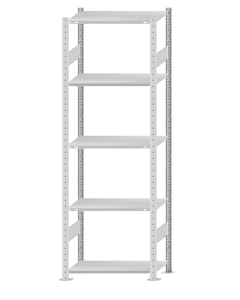 Fachbodenregal Stecksystem, Grundregal, beidseitig nutzbar, H2300xB750xT400, 5 Fachböden, Fachlast 150kg, RAL 7035 lichtgrau