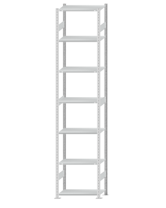 Fachbodenregal Stecksystem, Grundregal, beidseitig nutzbar, H3500xB750xT400, 7 Fachböden, Fachlast 150kg, RAL 7035 lichtgrau