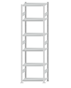 Fachbodenregal Stecksystem, Grundregal, beidseitig nutzbar, H2750xB750xT400, 6 Fachböden, Fachlast 250kg, RAL 7035 lichtgrau