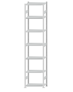 Fachbodenregal Stecksystem, Grundregal, beidseitig nutzbar, H3500xB750xT400, 7 Fachböden, Fachlast 250kg, RAL 7035 lichtgrau