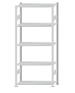 Fachbodenregal Stecksystem, Grundregal, beidseitig nutzbar, H2300xB1000xT400, 5 Fachböden, Fachlast 85kg, RAL 7035 lichtgrau