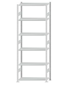 Fachbodenregal Stecksystem, Grundregal, beidseitig nutzbar, H2750xB1000xT400, 6 Fachböden, Fachlast 150kg, RAL 7035 lichtgrau