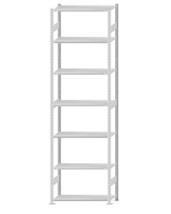Fachbodenregal Stecksystem, Grundregal, beidseitig nutzbar, H3500xB1000xT400, 7 Fachböden, Fachlast 150kg, RAL 7035 lichtgrau