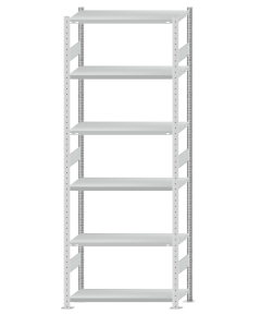 Fachbodenregal Stecksystem, Grundregal, beidseitig nutzbar, H2750xB1000xT400, 6 Fachböden, Fachlast 250kg, RAL 7035 lichtgrau