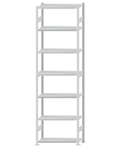 Fachbodenregal Stecksystem, Grundregal, beidseitig nutzbar, H3500xB1000xT400, 7 Fachböden, Fachlast 250kg, RAL 7035 lichtgrau