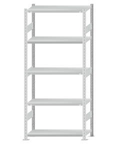 Fachbodenregal Stecksystem, Grundregal, beidseitig nutzbar, H2300xB1000xT400, 5 Fachböden, Fachlast 330kg, RAL 7035 lichtgrau