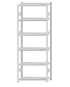 Fachbodenregal Stecksystem, Grundregal, beidseitig nutzbar, H2750xB1000xT400, 6 Fachböden, Fachlast 330kg, RAL 7035 lichtgrau